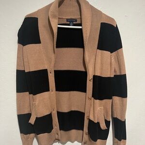 Striped Cardigan Sweater - Black and Tan